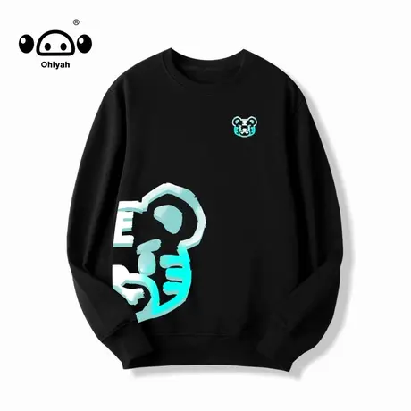 Ohlyah黑色卫衣女2022年新款小老虎年卡通圆领长袖情侣装上衣学生商品大图