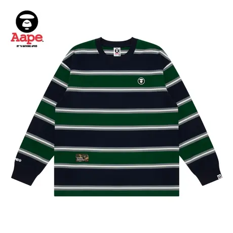 Aape旗舰店男装秋冬宽条纹撞色简洁休闲宽松薄款长袖T恤1226XXJ商品大图