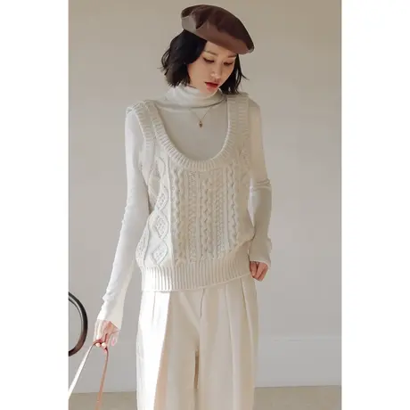 弥古白色羊毛针织吊带小背心宽肩带女秋冬高级感麻花粗线毛衣马甲商品大图
