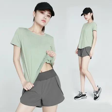 运动服套装女夏季薄新款专业晨跑休闲跑步瑜伽速干衣健身宽松短袖图片