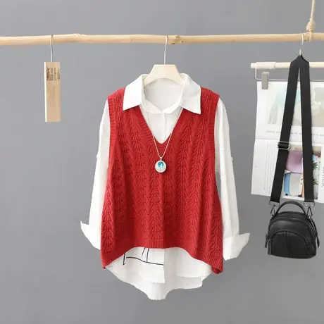 宽松大码针织马甲背心女秋季休闲毛衣坎肩外搭2023新款马夹毛线衣商品大图