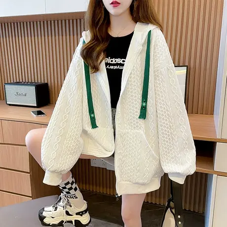 华夫格外套女春秋韩版宽松大码bf慵懒风中长款早春薄款棒球服开衫图片