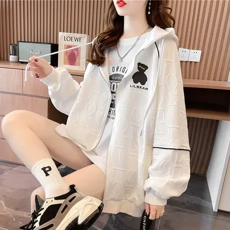 卫衣女春秋季韩版宽松设计感小众oversize早春薄款华夫格开衫外套图片