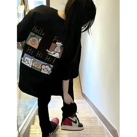 纯棉重磅设计感短袖t恤女夏季新款潮牌小众美式复古宽松半袖上衣商品大图