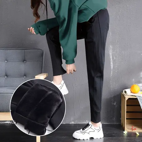 加绒运动裤女秋冬季宽松束脚加厚显瘦女裤子保暖外穿小脚休闲卫裤商品大图