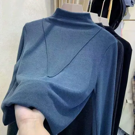 德绒打底衫女秋冬2020新款洋气加绒加厚保暖半高领发热内搭T恤潮商品大图