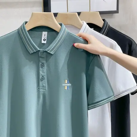 丝光棉短袖polo衫男士2023春夏季男款条纹领保罗商务休闲翻领T恤商品大图
