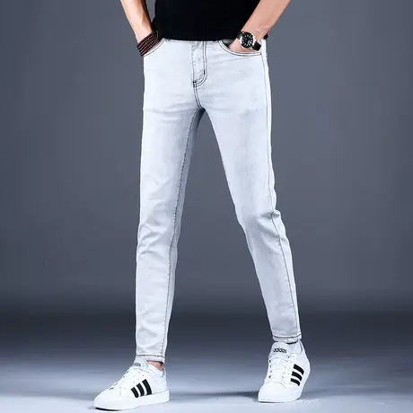 高级浅灰色九分牛仔裤男春秋男款2023新款夏天超薄休闲裤子男潮牌商品大图