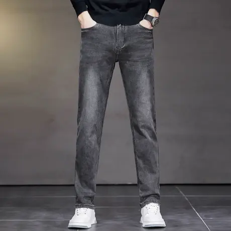 秋冬厚款牛仔裤男宽松直筒简约洗水复古长裤子弹力保暖潮裤子男裤商品大图