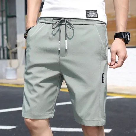 夏季薄款冰丝男士短裤宽松紧腰潮流运动休闲中裤速干五分裤子外穿商品大图