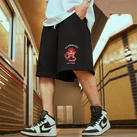 篮球运动裤休闲男生胖子纯棉大码宽松加肥加大潮牌五分裤短裤夏季商品大图