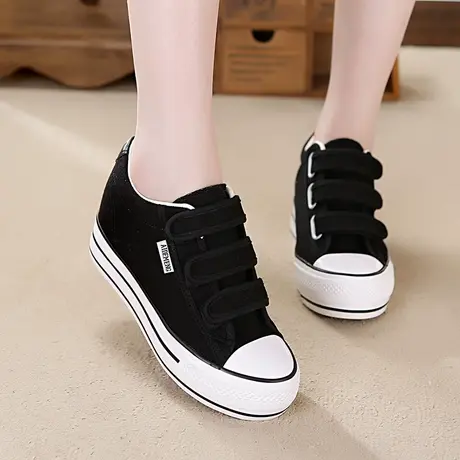 2023春秋季内增高帆布鞋女鞋厚底韩版简约百搭学生魔术贴休闲鞋子商品大图
