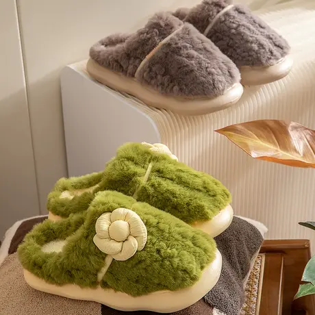 花朵棉拖鞋女士冬季室内家居2023新款可爱毛绒防滑保暖月子棉拖女商品大图