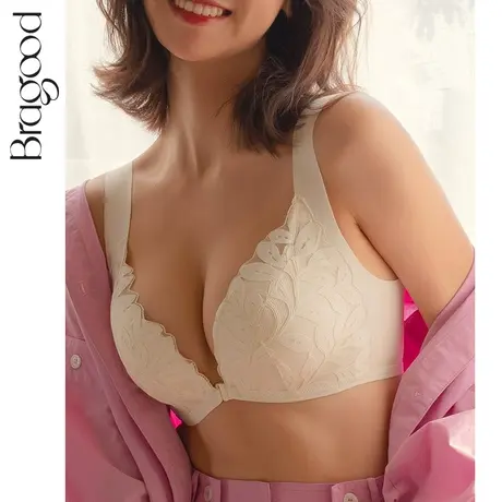 内衣女文胸美背小胸聚拢夏季无痕大胸显小背心式无钢圈蕾丝前扣商品大图