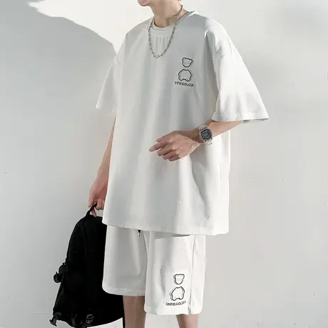 新款速干冰丝短裤运动套装男ins夏季薄款百搭情侣休闲短袖两件套商品大图