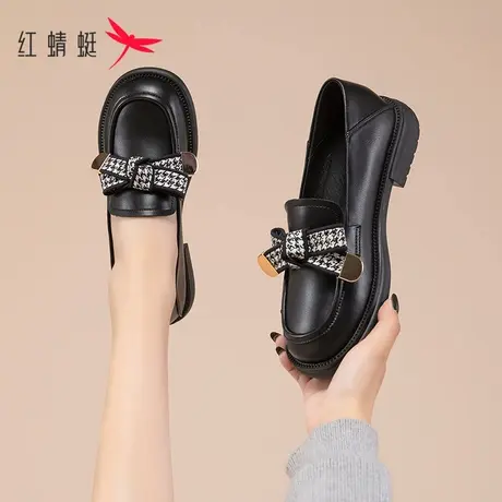 红蜻蜓女鞋乐福鞋2023春夏新款软底单鞋平底真皮英伦小皮鞋女鞋子商品大图