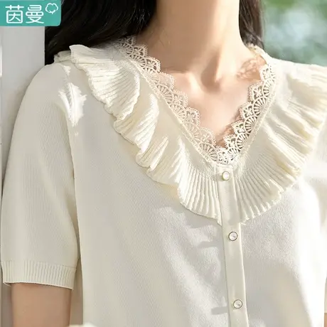 茵曼旗舰店别致短款绝美上衣春冰丝针织衫女2023夏季新款短袖小衫图片