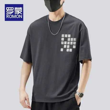 罗蒙男士短袖t恤夏季2023新款上衣夏天薄款宽松休闲圆领简约衣服图片