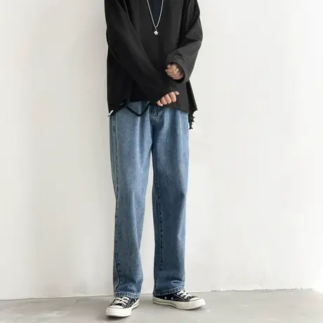 牛仔裤男春秋季新款美式宽松直筒阔腿裤男士潮牌高街拖地休闲裤子商品大图