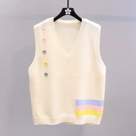 撞色彩色纽扣设计感V领针织马甲女秋冬2023新款宽松外穿马夹背心图片