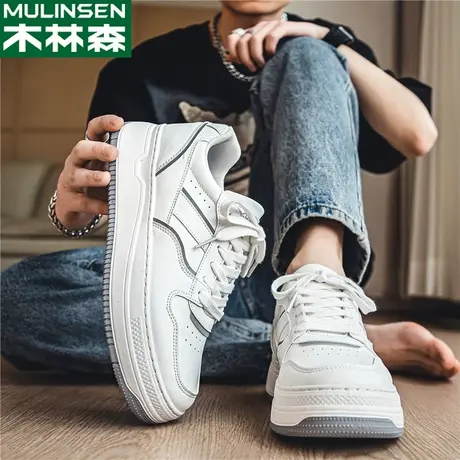 木林森小白鞋男士2024新款潮流高级感厚底运动板鞋秋季休闲德训鞋商品大图