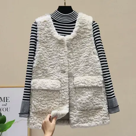 羊羔毛马甲女2023秋冬新款皮毛一体坎肩背心外穿中长款马夹外套潮图片