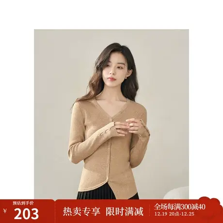 【商场同款】茵曼薄款毛衣2023秋季女装新款V领长袖不规则针织衫图片