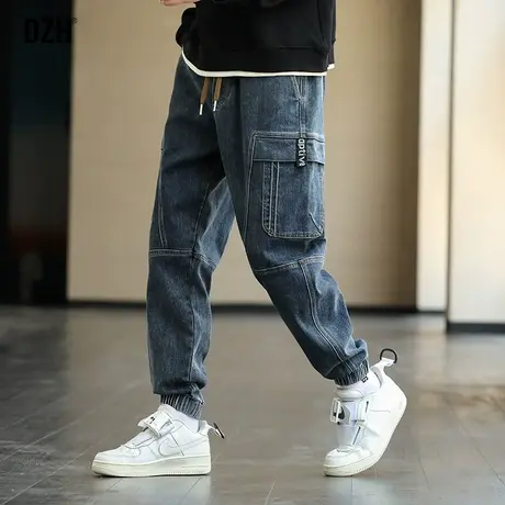 男生蓝色牛仔裤男潮牌春夏款宽松裤子2023新款工装裤束脚休闲长裤商品大图