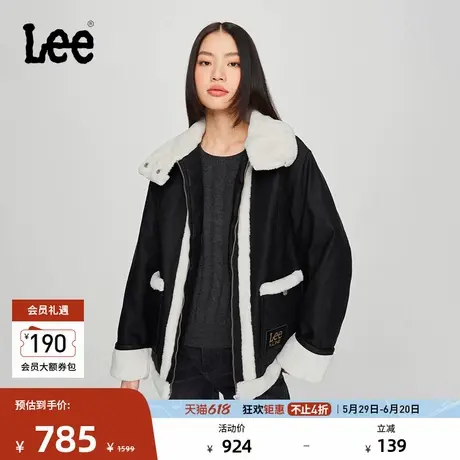 Lee舒适版仿羊羔毛饰边黑色女棉服外套休闲潮LWT008902206图片
