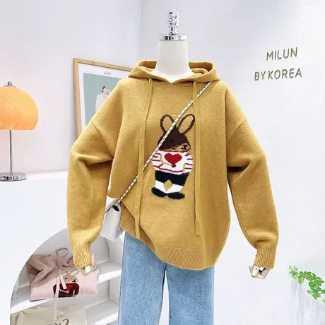 ins韩系爱心兔子毛衣针织衫韩国东大门秋冬款连帽上衣打底衫休闲图片