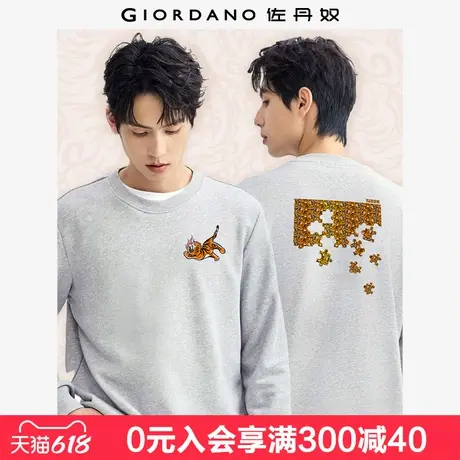 佐丹奴卫衣男新款创意老虎拼图双面印花加厚圆领套头衫男91094322图片