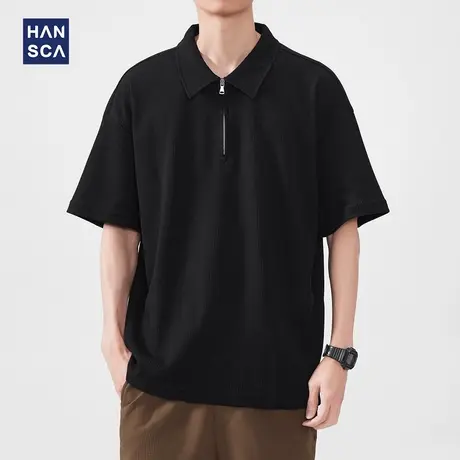 hansca260g华夫格半拉链短袖POLO衫男款2025夏季宽松透气翻领上衣商品大图