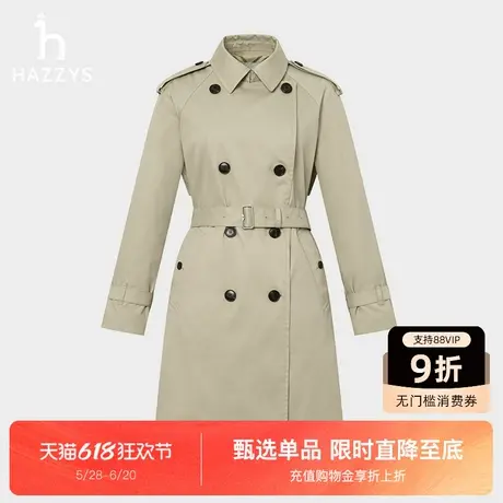 【商场同款】Hazzys哈吉斯双排扣宽松中长款风衣女士新款通勤外套图片