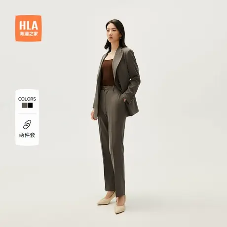 HLA/海澜之家商务通勤女士正装西服套装秋新款创驳领微阔直筒套西商品大图