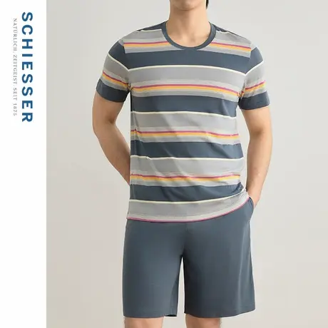 SCHIESSER舒雅男士棉莫代尔柔软亲肤透气条纹睡衣家居服套装22574图片