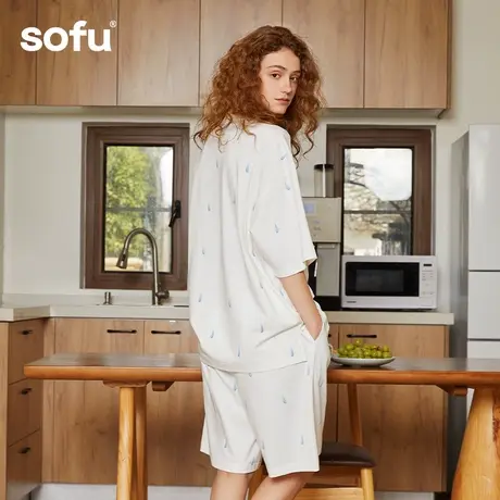 sofu纯棉睡衣女抗菌休闲居家服夏季全棉情侣家居服套装男凉感印花商品大图