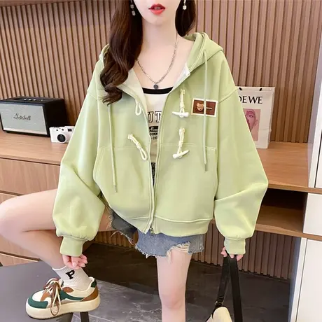 连帽卫衣女秋冬季韩版宽松加绒加厚小个子百搭学生保暖开衫外套潮商品大图