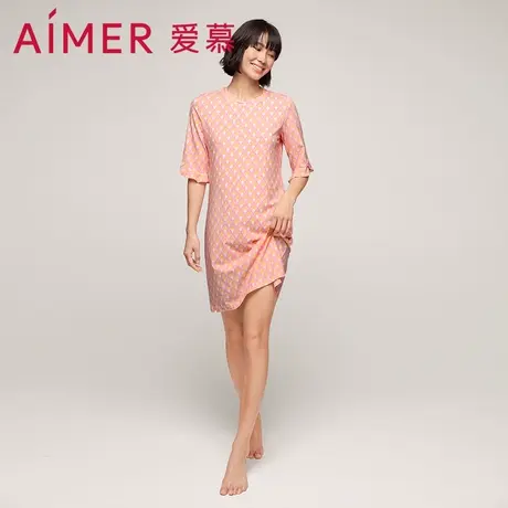 爱慕睡衣女夏季薄款可外穿圆领短袖家居服五分袖睡裙AM445581商品大图