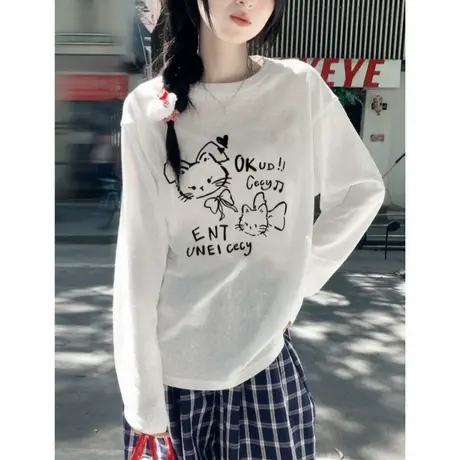 夏季松弛感防晒罩衫女2025新款长袖微透薄纱上衣宽松卡通慵懒风t商品大图
