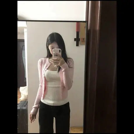 毛衣针织开衫配吊带背心两件套女早秋季穿搭韩系修身长袖上衣外套商品大图