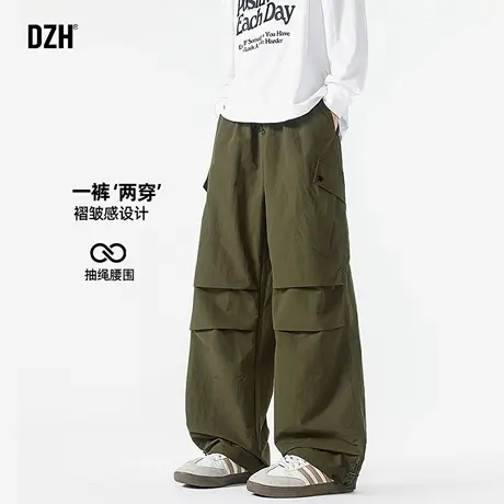青少年军绿色工装裤男直筒宽松秋季休闲裤简约百搭2025新款弯刀裤商品大图