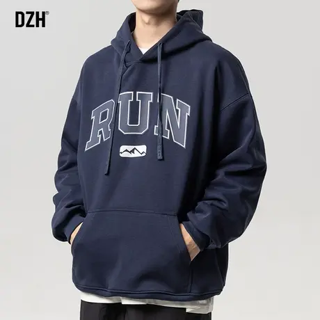 男士美式卫衣男连帽潮牌纯棉秋季男装2023新款藏青色上衣宽松帽衫图片