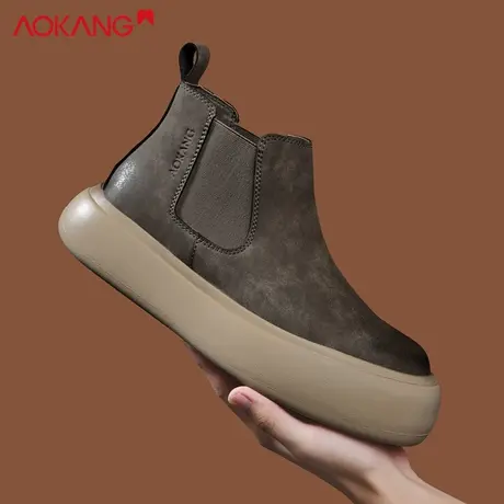奥康厚底切尔西靴男新款短靴休闲百搭一脚蹬软底男鞋高帮潮流时尚图片