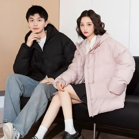 唐狮冬季新款情侣装羽绒服新中式短款连帽面包服厚实保暖外套TD商品大图