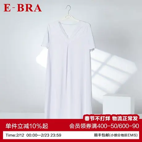 安莉芳旗下E-BRA莫代尔蕾丝V领短袖家居服睡衣舒适睡裙女KL00221商品大图