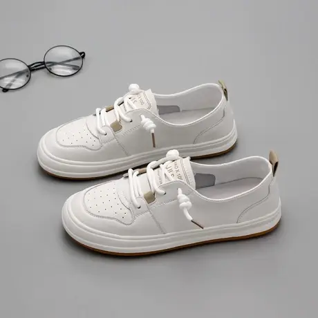 【真皮】小白鞋女秋季2023年新款百搭透气平底一脚蹬休闲鞋子板鞋商品大图