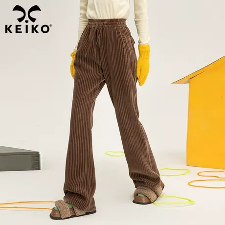 垂感咖色雪尼尔阔腿长裤女秋季直筒显瘦灯芯绒休闲裤条绒裤子商品大图
