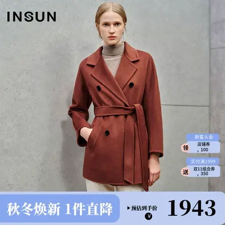 恩裳2023冬装新款丝毛混纺羊绒大衣复古双排扣气质短款毛呢外套女商品大图