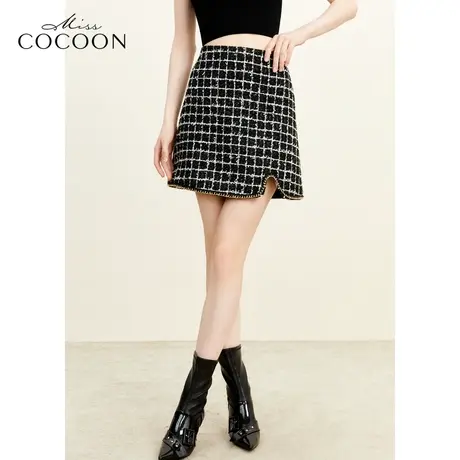 MissCOCOON老钱风2023冬新款女装亮丝金属链条半身裙图片