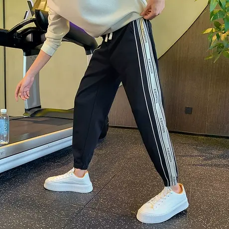 运动裤男春秋季轻熟小众潮牌撞色条纹宽松休闲卫裤ins束脚哈伦裤商品大图